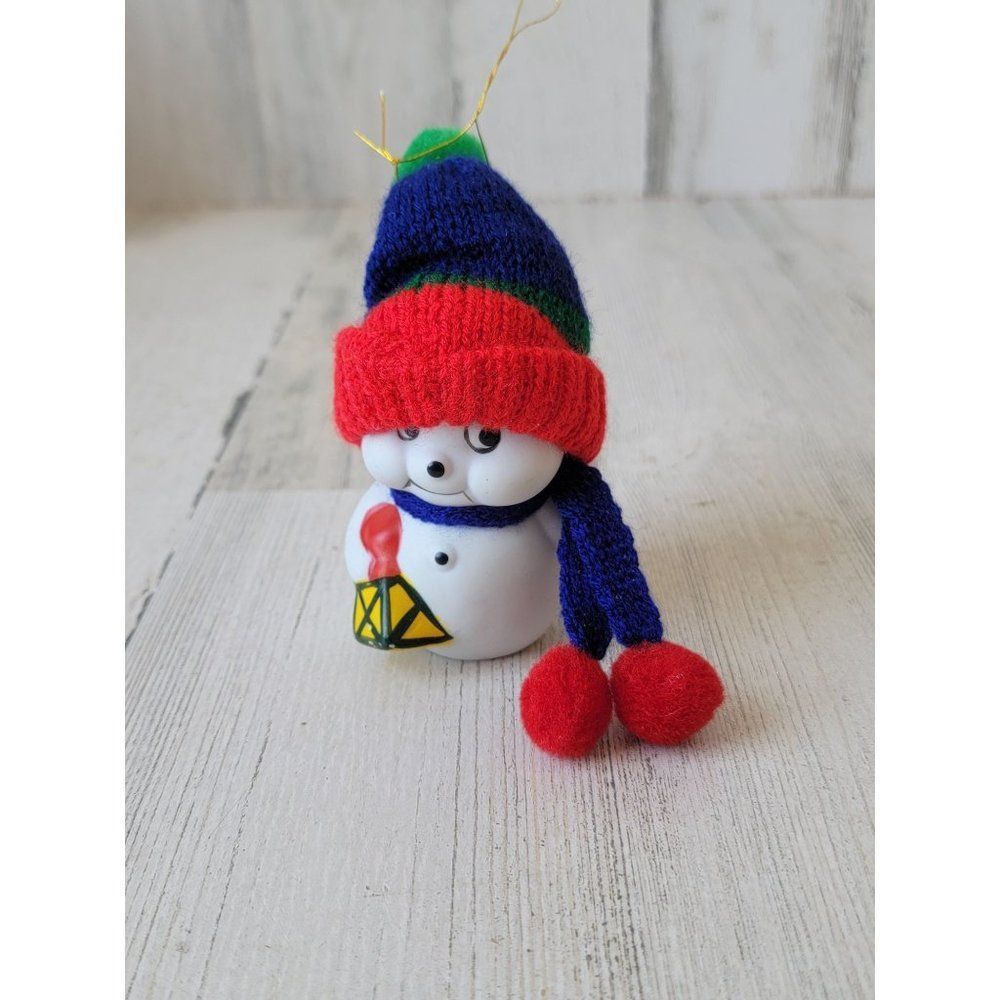 Vintage ceramic‎ Bell ornament snowman scarf hat Lantern Xmas
